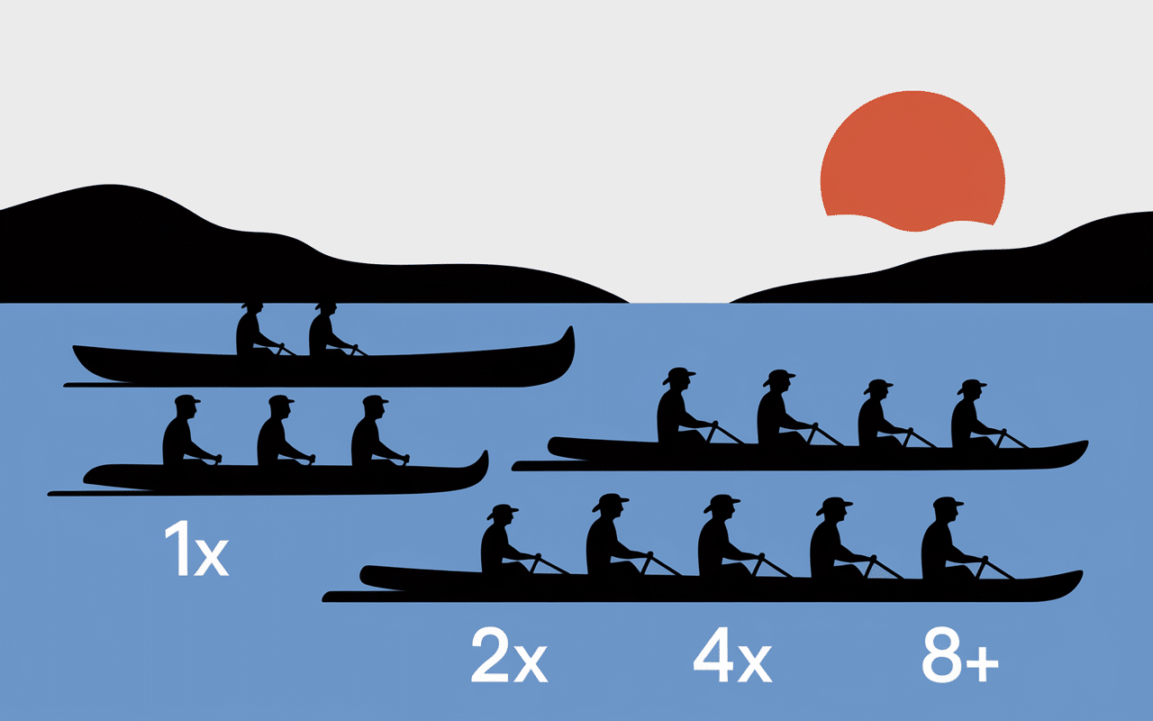 Tableau comparatif skiff aviron silhouettes