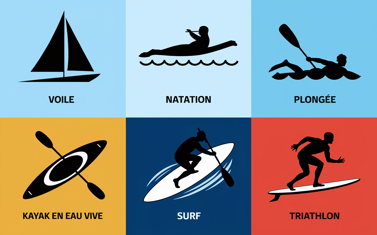 Illustration familiale des sports sur eau