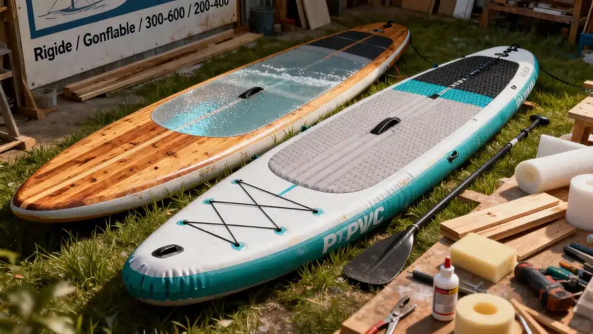Deux paddleboards DIY rigide et gonflable avec materiaux