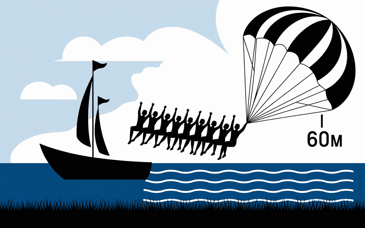 groupe parachute ascensionnel harnais bateau vole 60m
