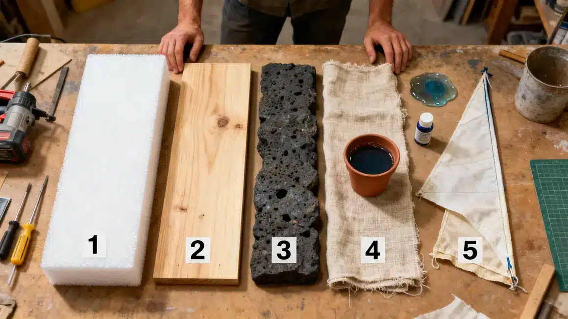 Sélection de matériaux recyclés pour kiteboard sur atelier
