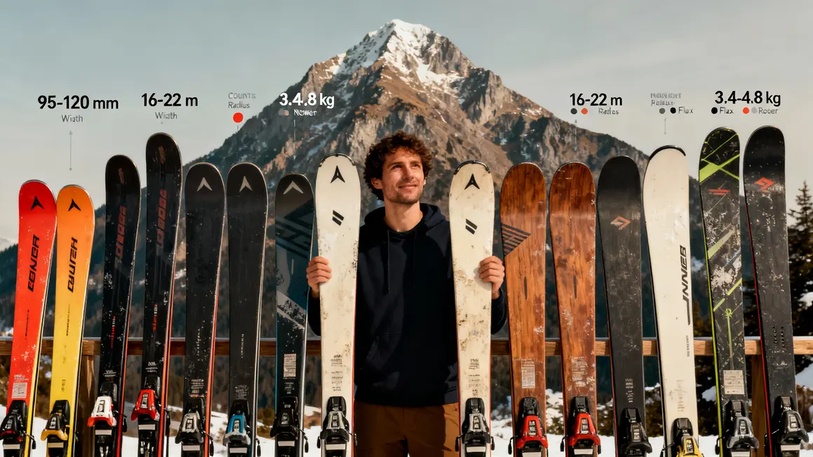 tableau techniques skis freeride largeur rayon poids