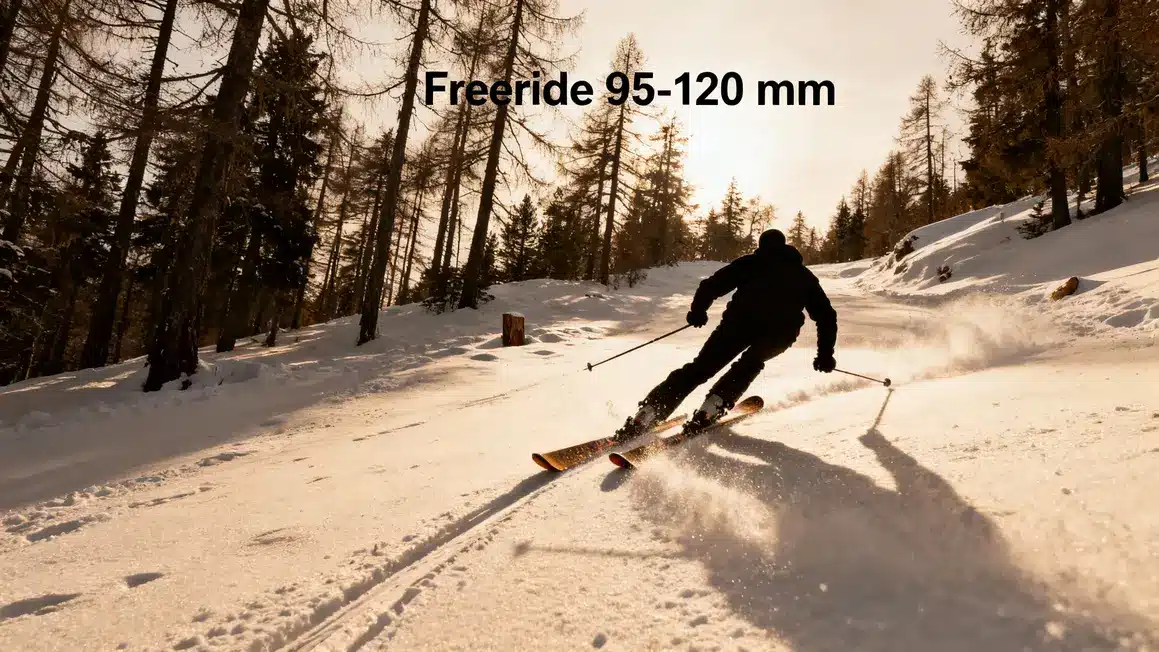 skieur freeride trace ligne poudreuse large