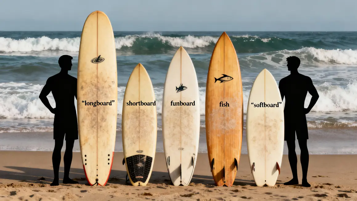alignement types planche surf plage