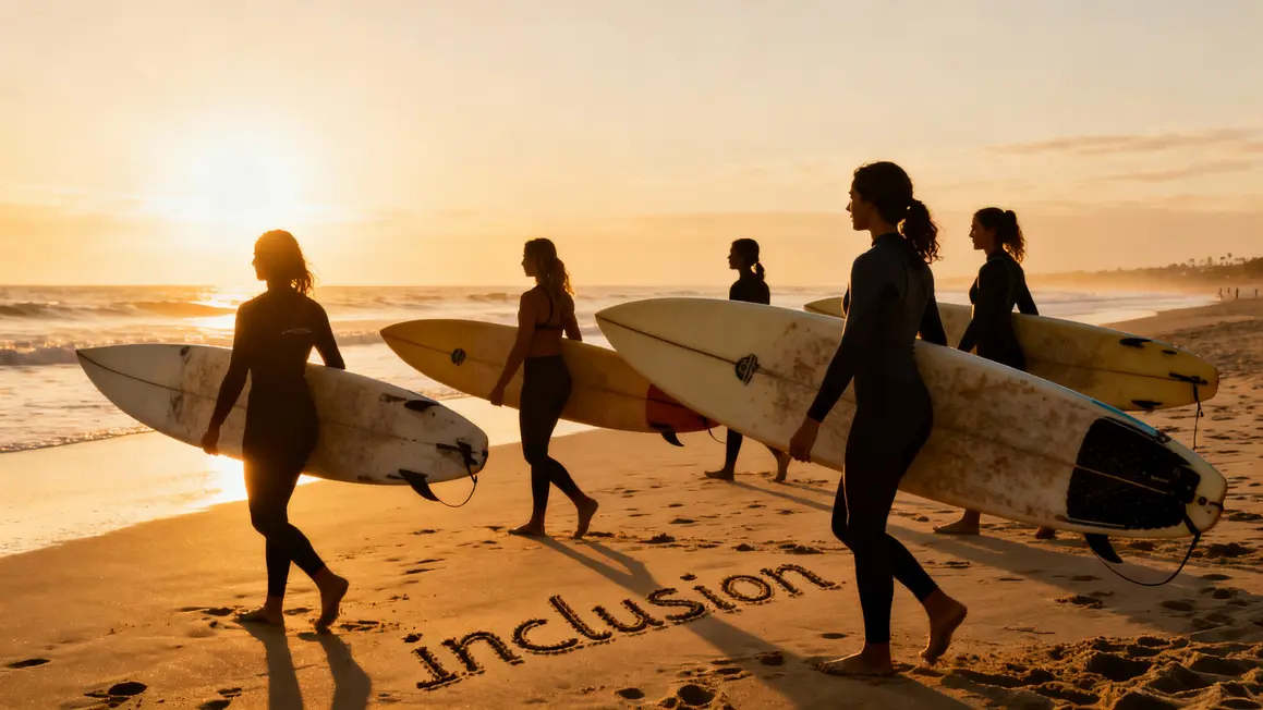 Surfeuses inclusion plage entrainement collectif